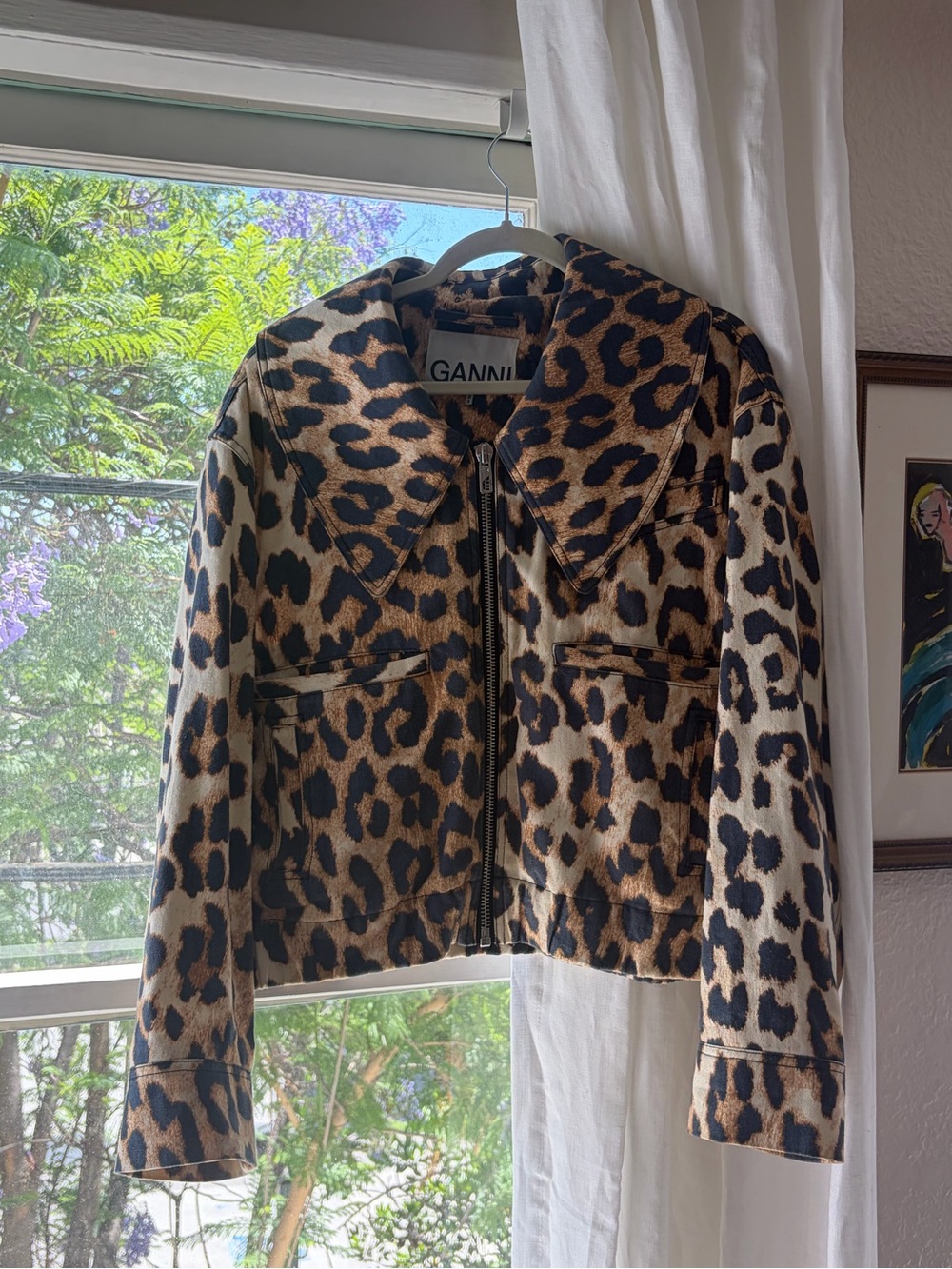 Ganni Leopard-Print Zip Jacket in Brown and Black